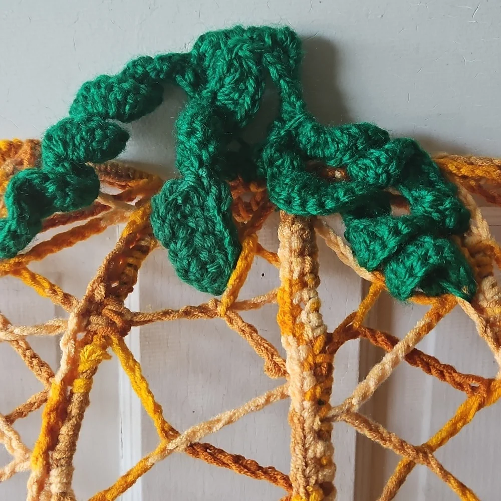 Hand Crafted Crochet Art Door Decor Handmade Holiday Wreath Pumpkin Wall Decor